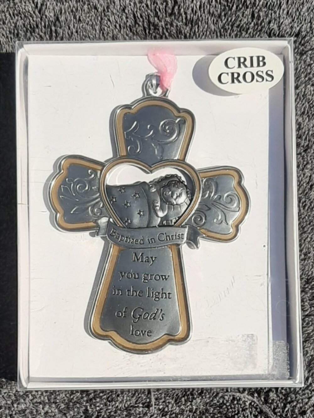 Crib Cross Baptized In Christ 3.5" Finely Detailed Metal New In The Box by Ganz